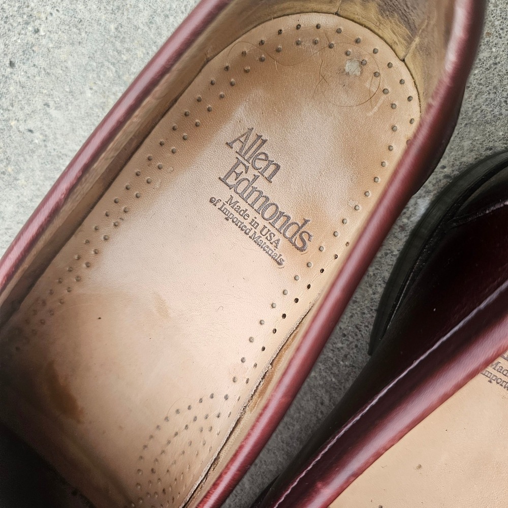 Allen Edmonds Penny Loafers Mens 9.5 D Burgundy‎ Leather 10531 Slip On USA Made - Picture 6 of 9